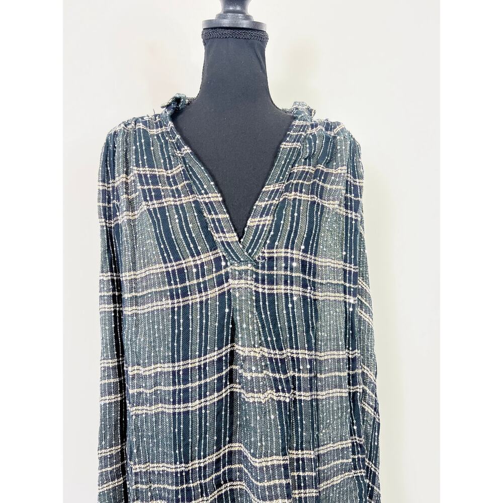 Free People Fearless Love Tunic Top in Blue Striped Large Sequins Peasant Boho - Picture 4 of 7